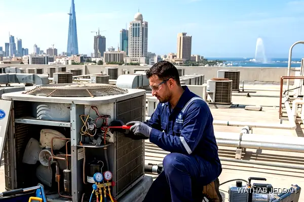 صورة مهنية توضح صيانة مكيفات حي المنتزه جدة من وثاب التكييف