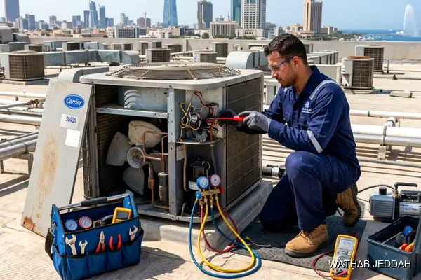 Professional photo illustrating Office AC Rough-In Piping in Jeddah by Wathab AC