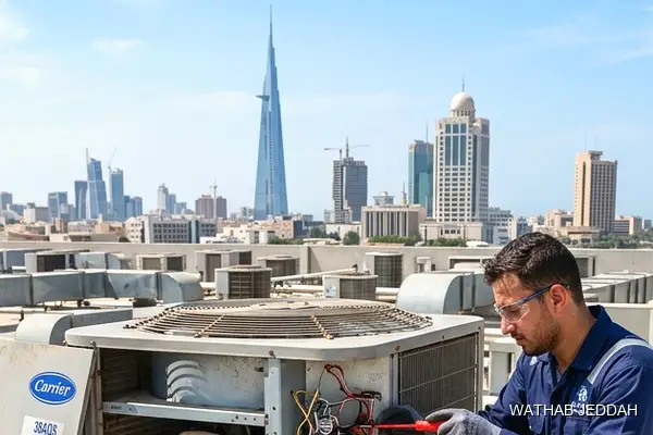 صورة مهنية توضح غسيل مكيفات بالبخار جدة من وثاب التكييف